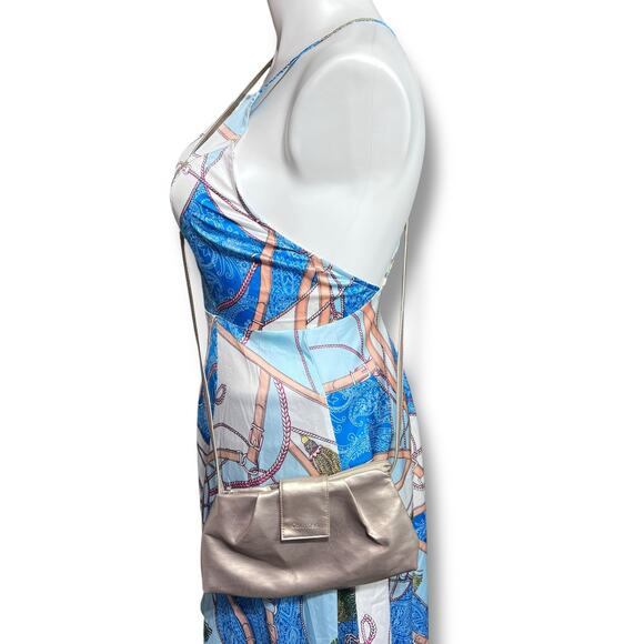 Calvin Klein Womens Faux Leather Evening Bag Crossbody Purse Metallic Gold - Picture 10 of 10